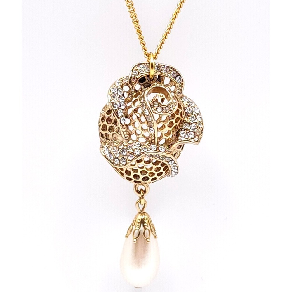 Gold Rose Pearl Swarovski Necklace